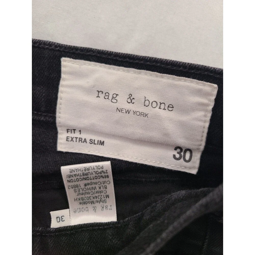 rag & bone New York Fit 1 Extra Slim Black Holes Distressed Jeans Men's Size 30